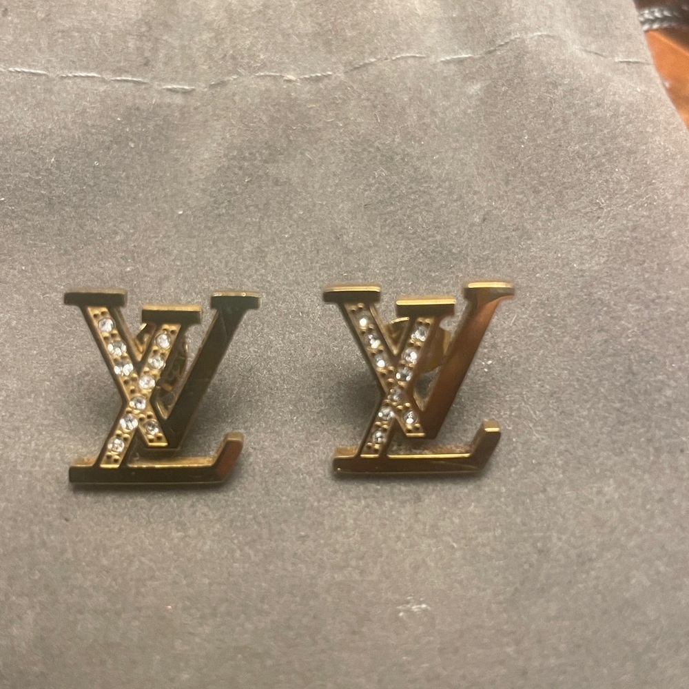 Fashion Gold Tone Crystal Logo Studs